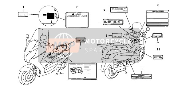 Honda FES150A 2008 Etiqueta de precaución para un 2008 Honda FES150A